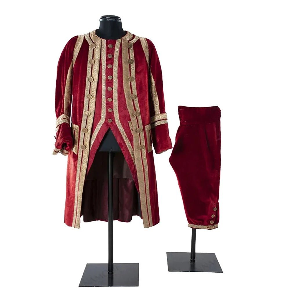 Traje de Rei Príncipe Tudor Anos 1730 - Nobre Rococo Regente Colonial | Uniforme de Veludo Vermelho para Homens - Estrela Cosplay