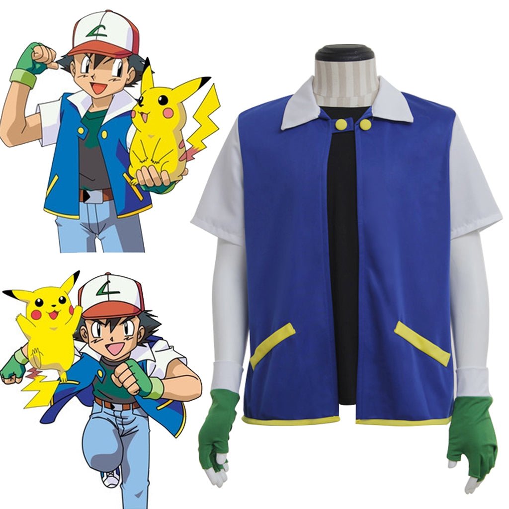 Jaqueta Azul e Branca de Ash Ketchum Pokémon - Traje de Cosplay Icônico de Anime - Estrela Cosplay