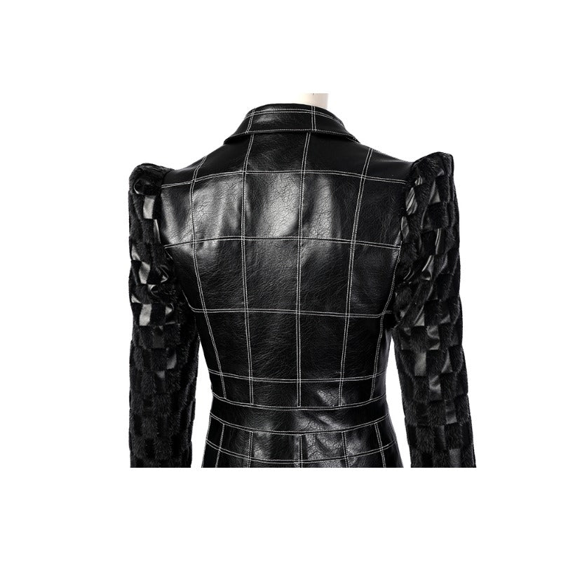 Fantasia Cruella Deville Halloween Mulher Vestido com Jaqueta de Couro Preta e Peruca - Estrela Cosplay