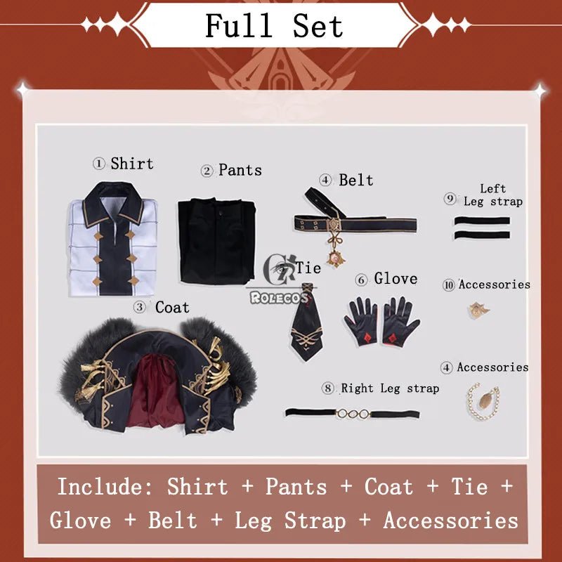 Fantasia de Cosplay Diluc de Genshin Impact para Homens - Conjunto Completo Preto - Estrela Cosplay