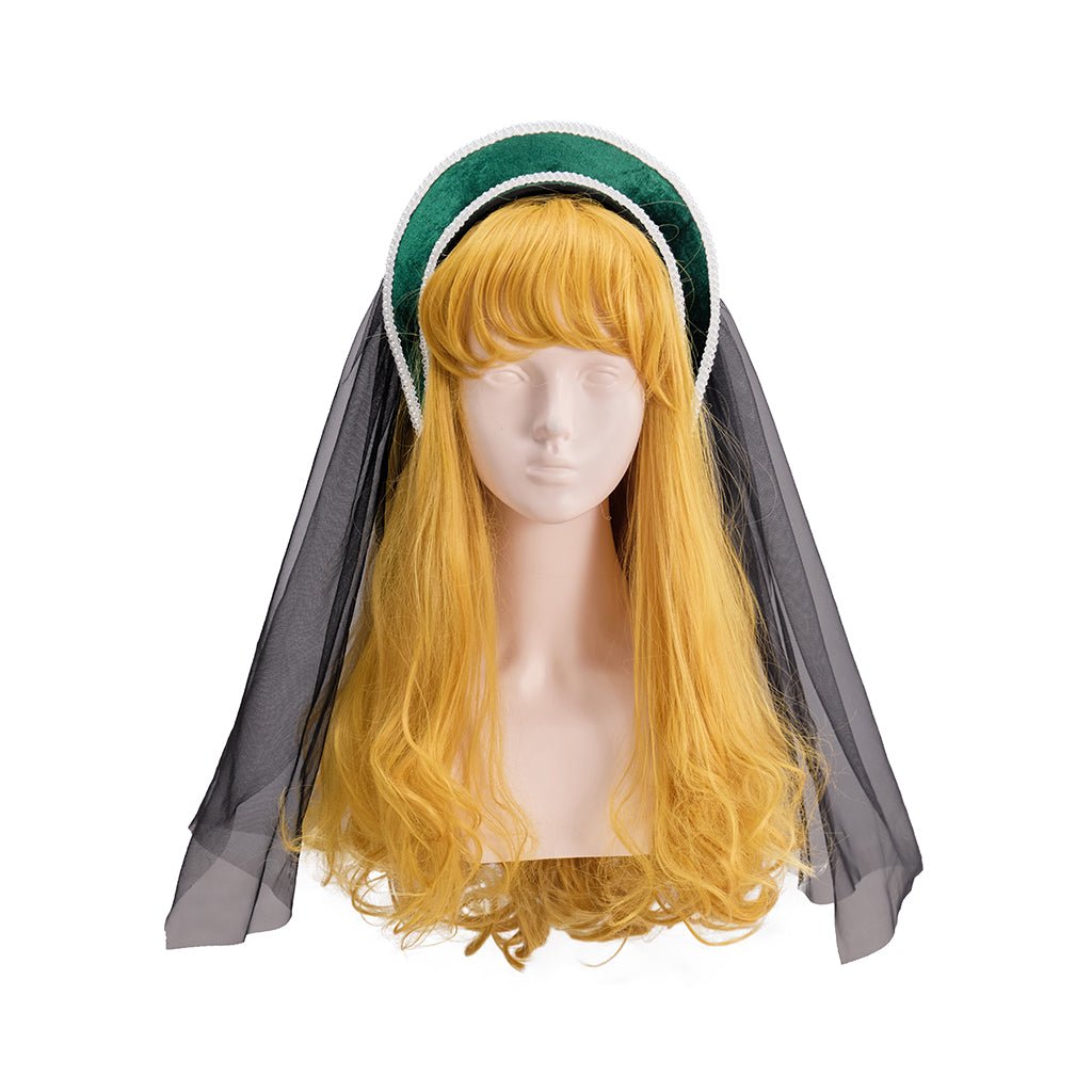 Chapéu Tudor Azul com Capa de Véu Preto Fantasia Cosplay – Elegante Chapéu Histórico Renascentista para Reencenações e Eventos Temáticos - Estrela Cosplay