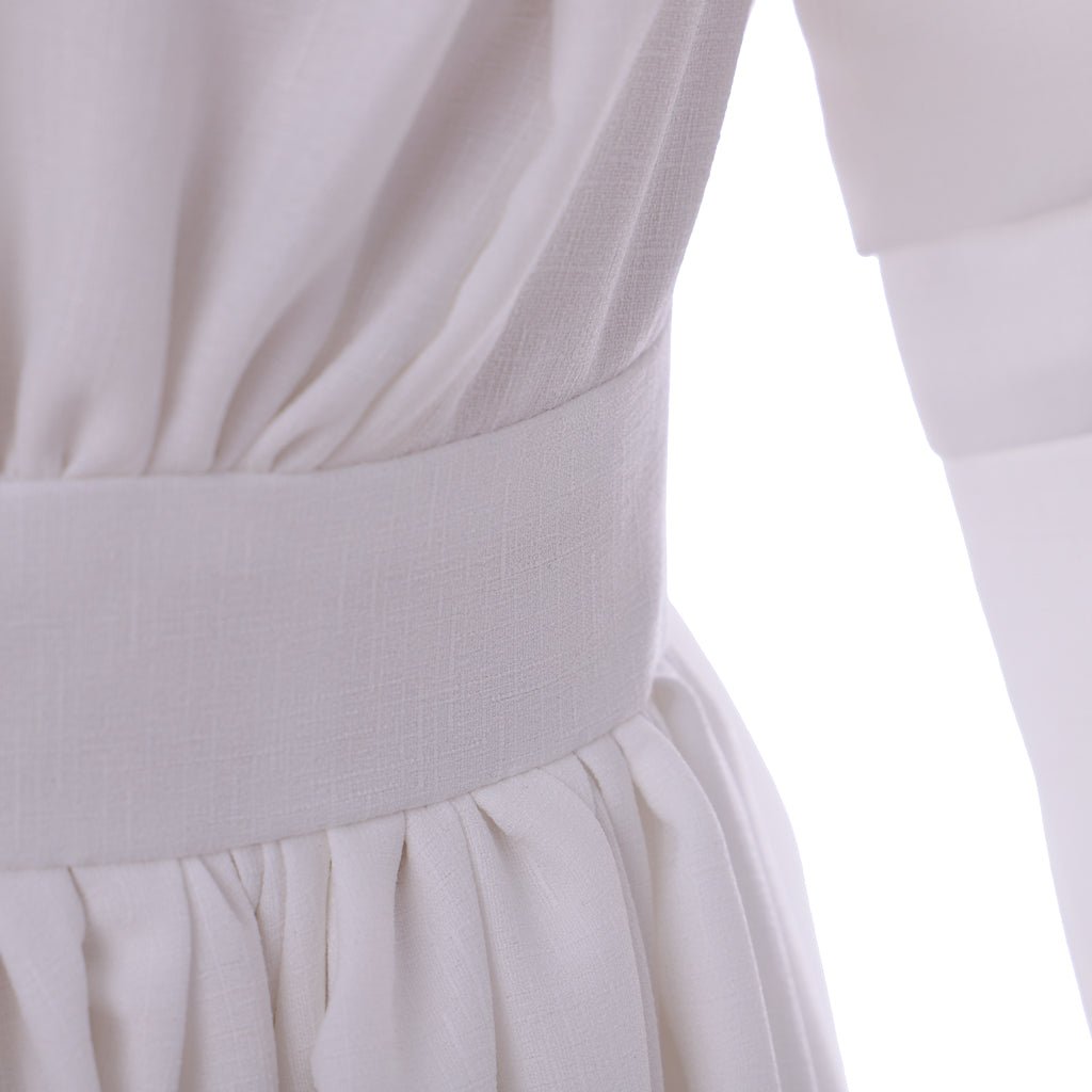 Elegante Vestido Regência Branco para Mulheres - Estilo Clássico Jane Austen, Vestido de Baile com Cintura Alta, Traje Medieval para Casamento - Estrela Cosplay