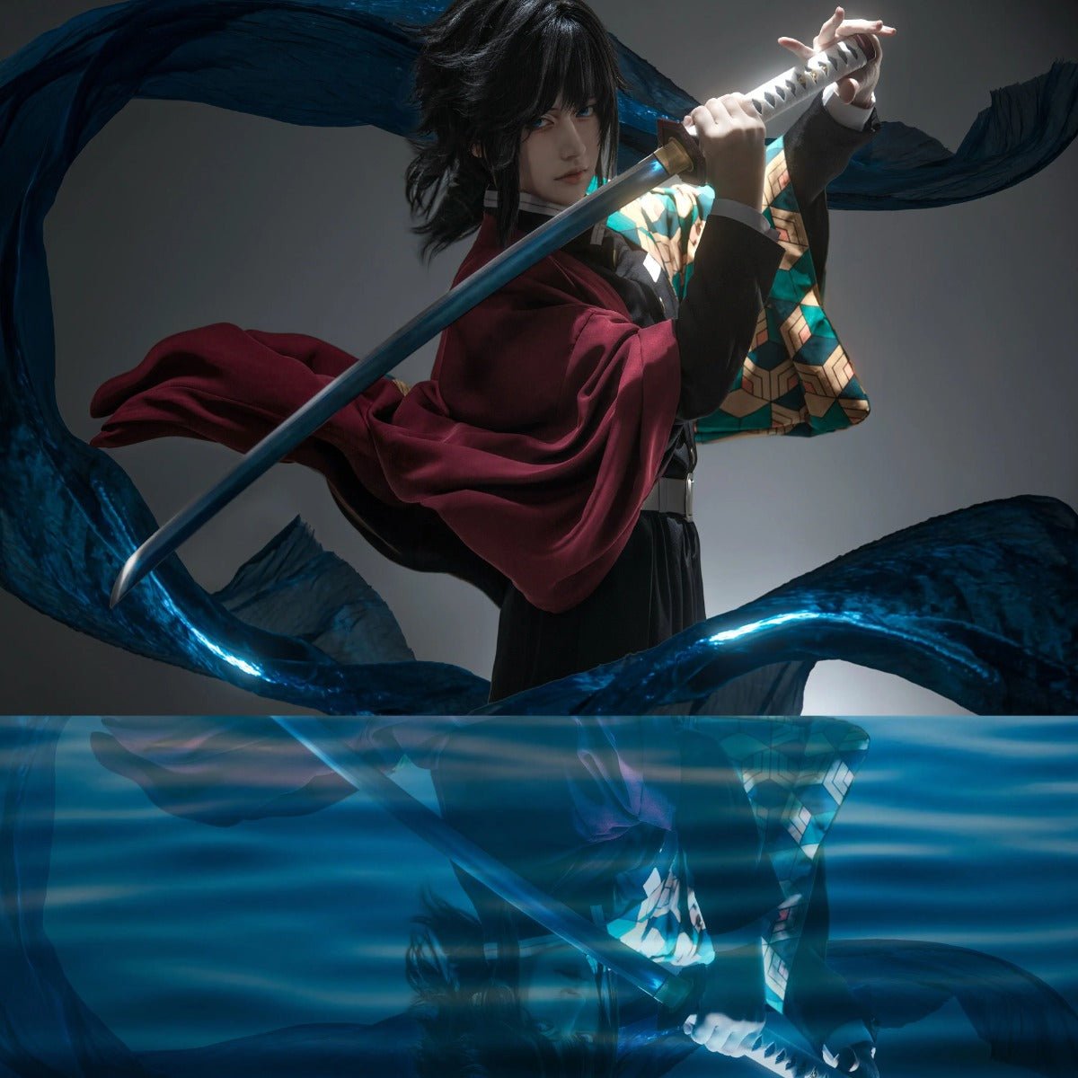 Fantasia de Cosplay Tomioka Giyuu Demon Slayer Haori Peruca Calça Acessórios para Halloween Natal - Estrela Cosplay