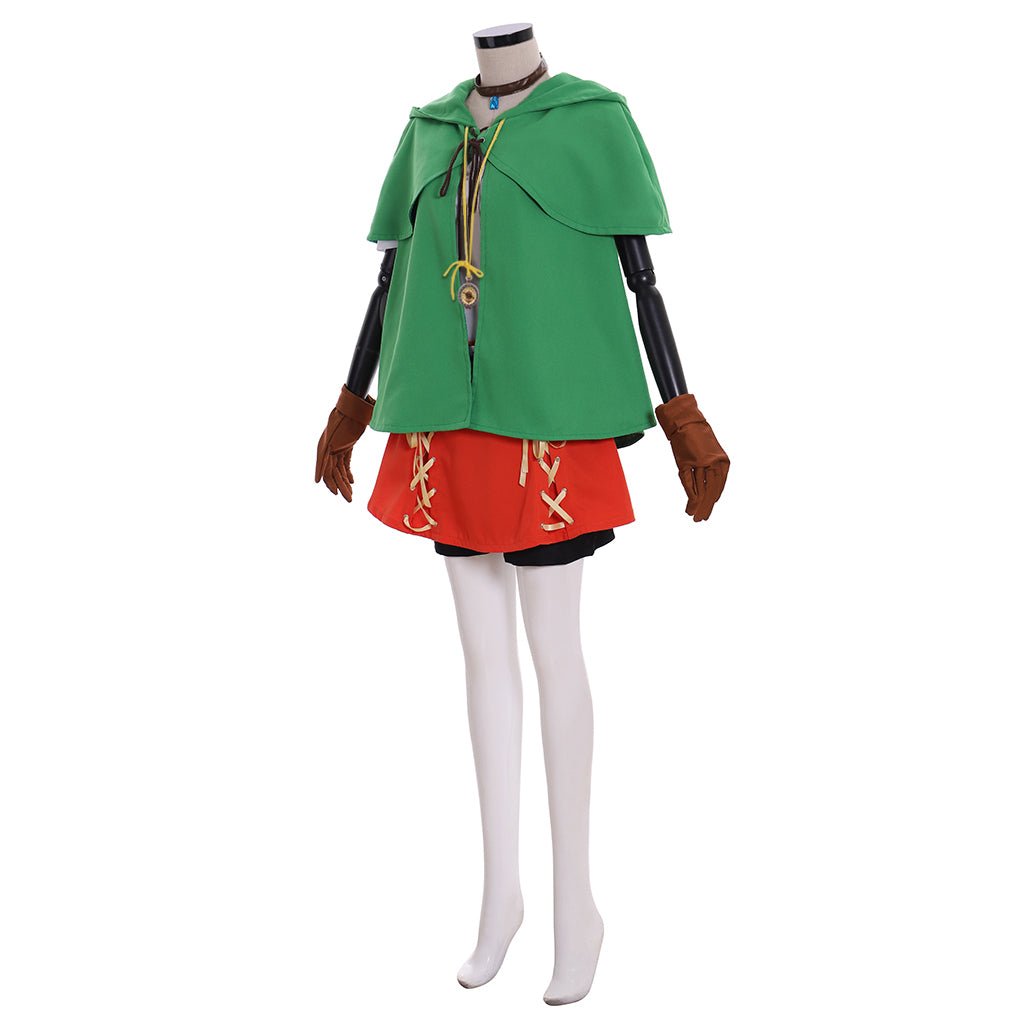 Fantasia de Elfa Linkle Conjunto Completo com Capa Verde, Camisa, Calça e Saia - Estrela Cosplay