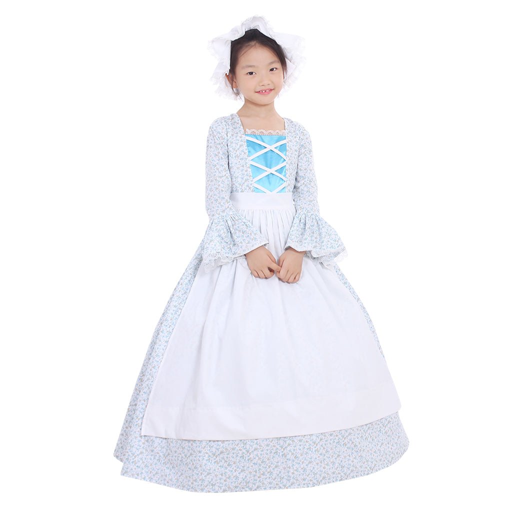 Fantasia Colonial para Meninas | Vestido Estilo Vitoriano Medieval com Chapéu e Estampa Floral para Crianças - Estrela Cosplay