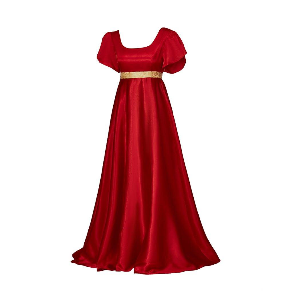 Vestido de Cosplay Império Vermelho com Cintura em Ouro | Estilo Regência - Estrela Cosplay