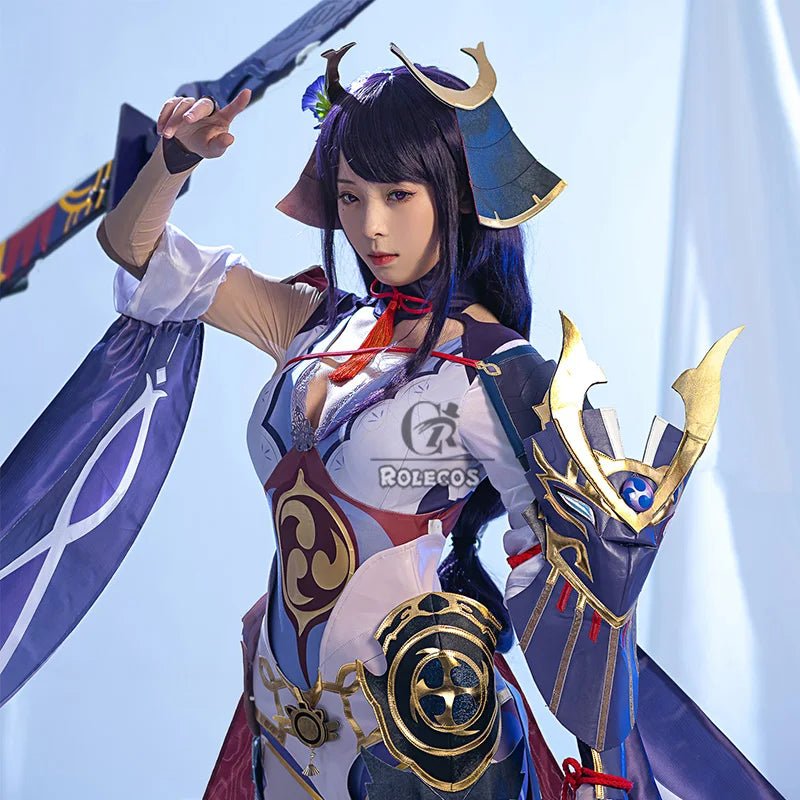 Peruca Cosplay Genshin Impact Raiden Shogun 110cm Roxa Lisa Baal Resistente ao Calor Cabelo Sintético - Estrela Cosplay