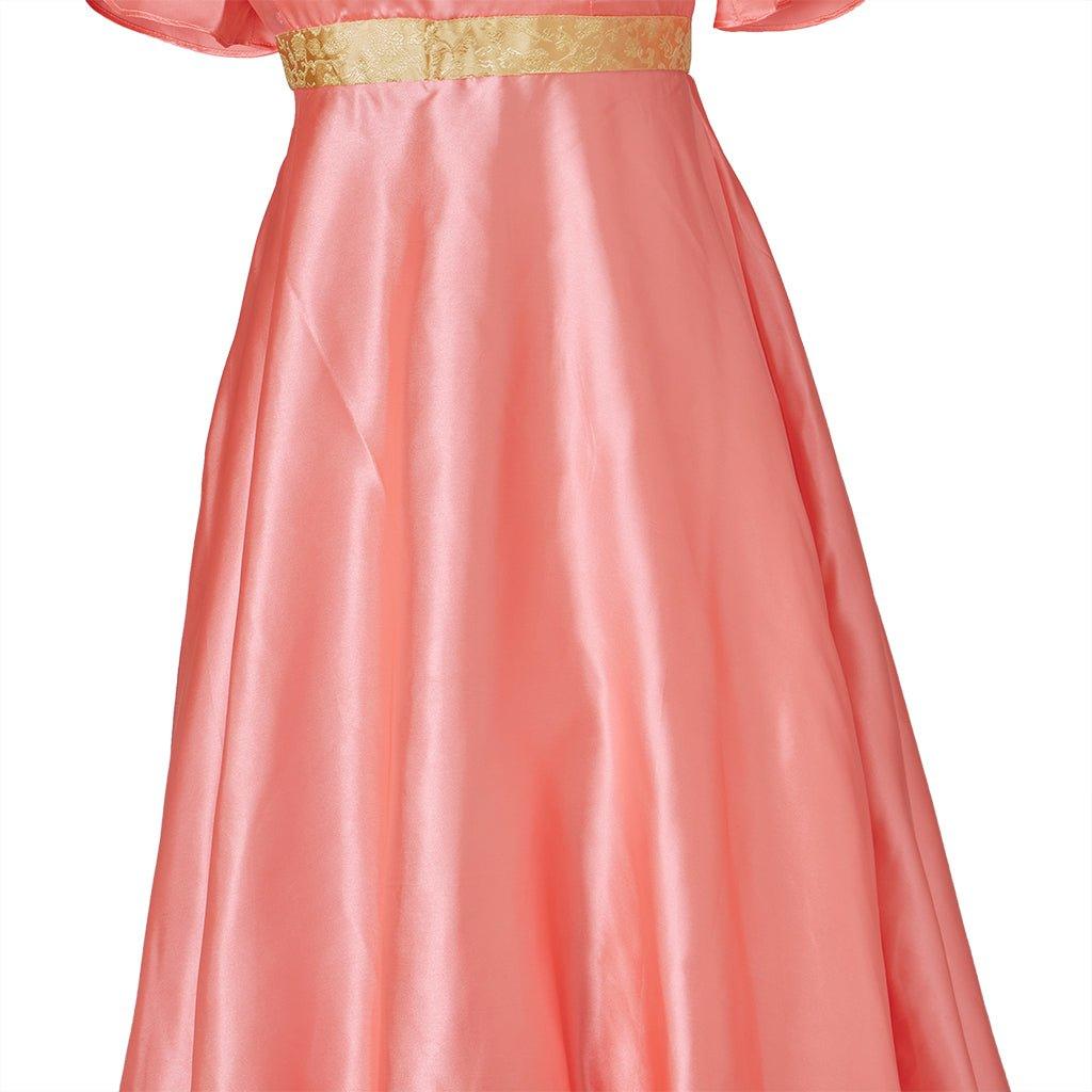 Vestido Medieval Império Tradicional - Cosplay Bridgerton em Seda Laranja Profundo - Estrela Cosplay