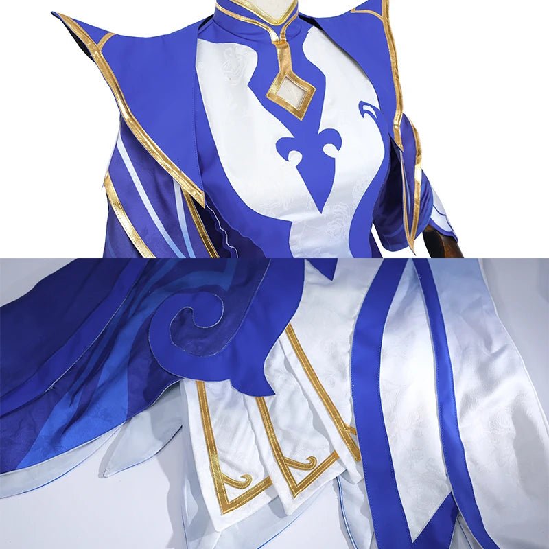 Fantasia de Cosplay Celadon Irelia do Jogo LOL - Nova Pele Irelia Mulher - Vestido Azul e Branco Conjunto Completo - Estrela Cosplay