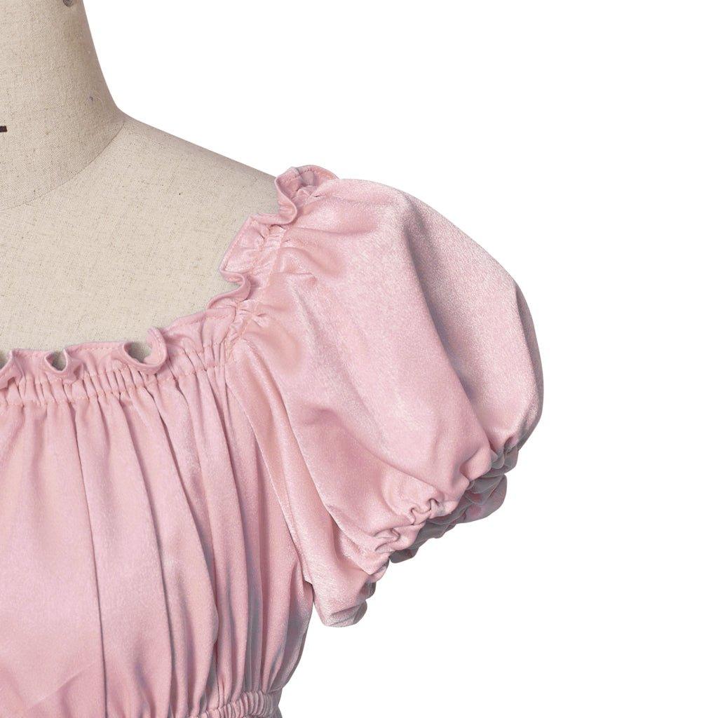 Vestido Medieval Império Tradicional - Fantasia Bridgerton em Tecido de Seda Rosa - Estrela Cosplay