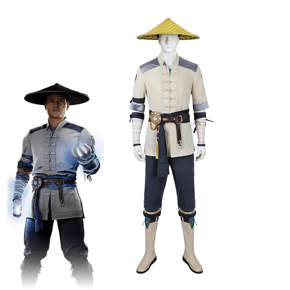 Traje de Cosplay de Raiden do Jogo Mortal Kombat 1 para Homens Adultos - Uniforme de Batalha Fantasia Conjunto Completo - Estrela Cosplay