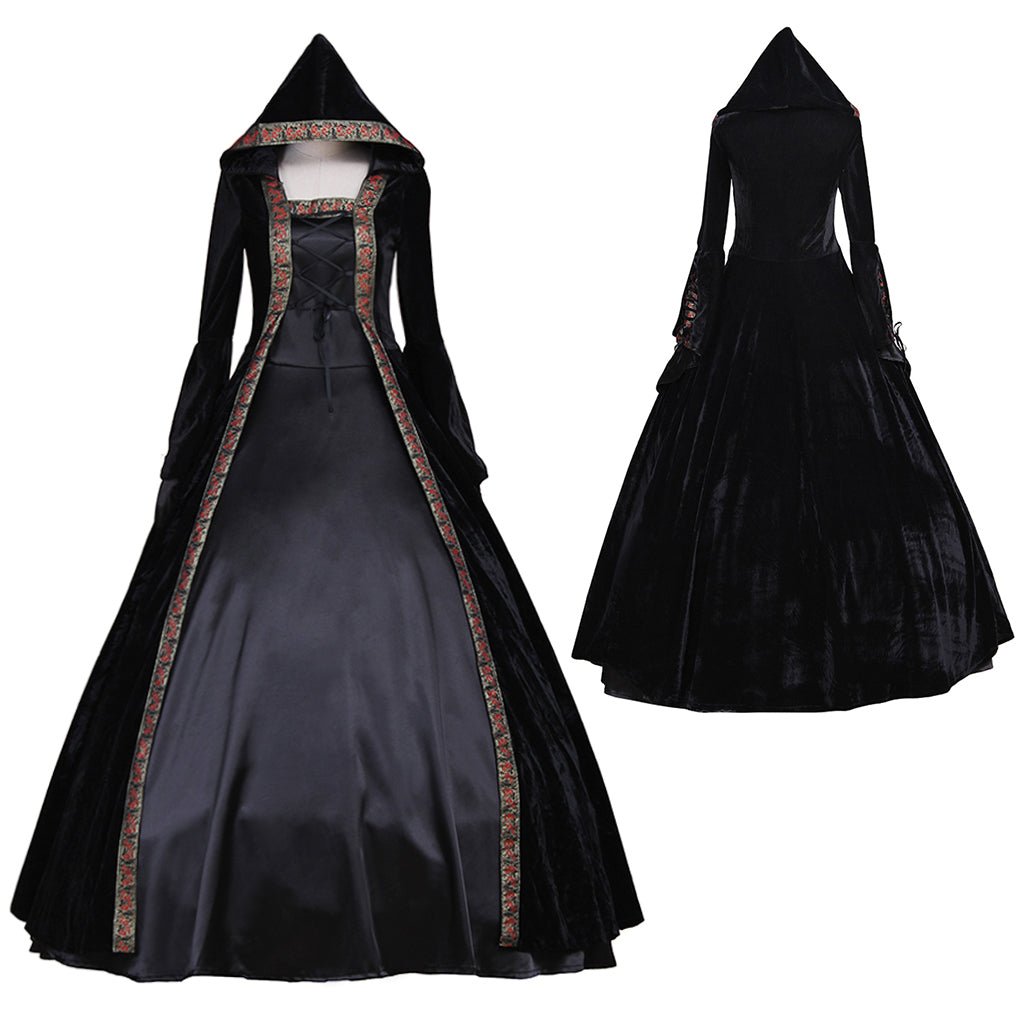 Vestido Gótico Vitoriano Rococo Medieval em Veludo Preto para Cosplay - Estrela Cosplay