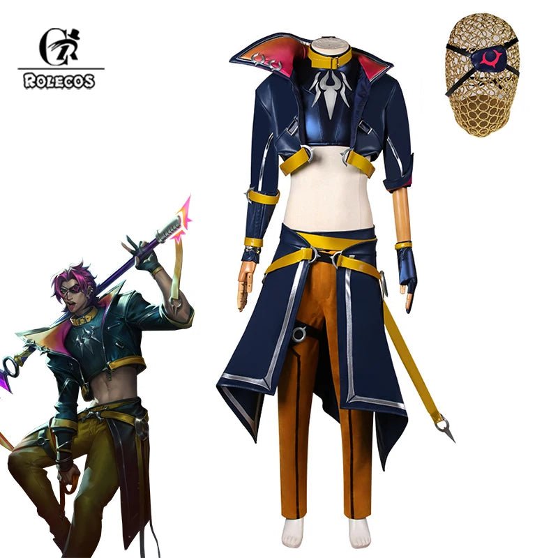 Fantasia de Cosplay Kayn Heartsteel LOL para Homens Adultos - Uniforme Completo com Máscara para os Olhos - Estrela Cosplay