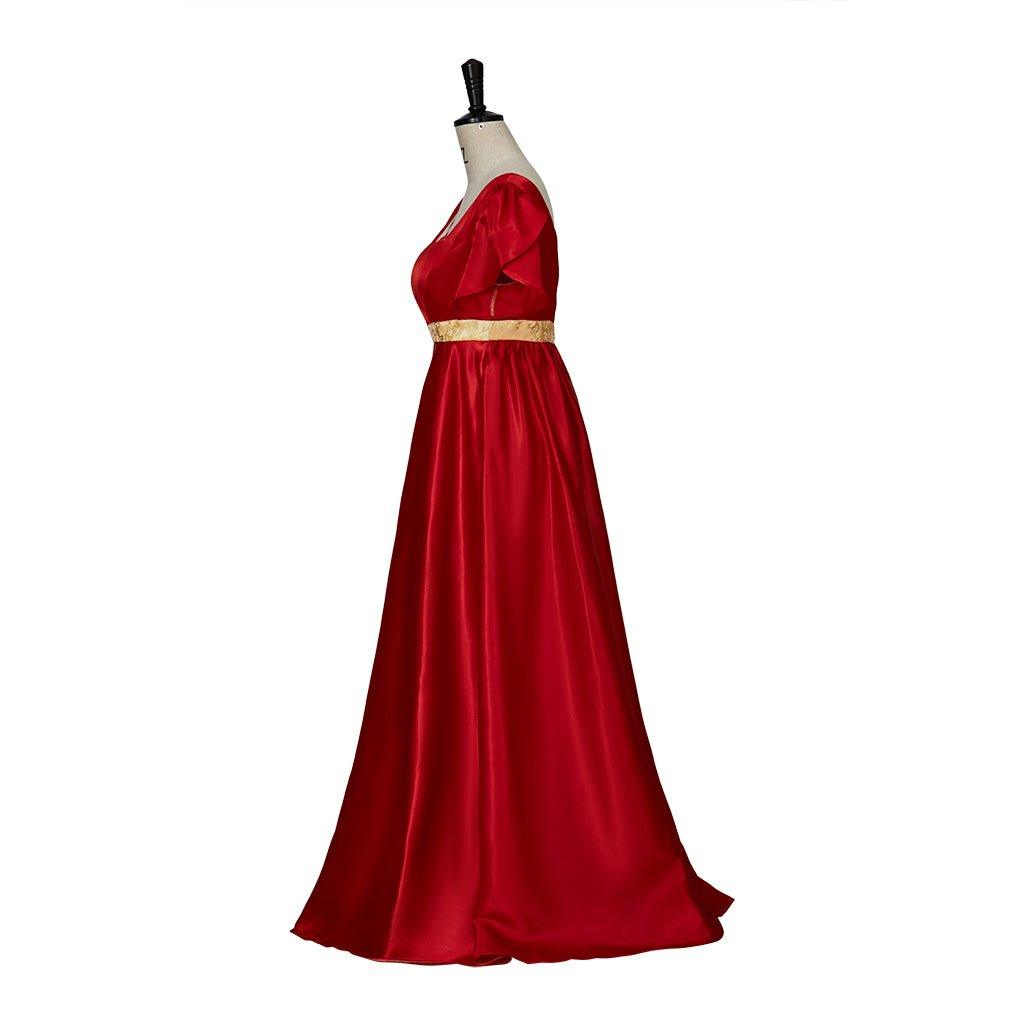Vestido de Cosplay Império Vermelho com Cintura em Ouro | Estilo Regência - Estrela Cosplay