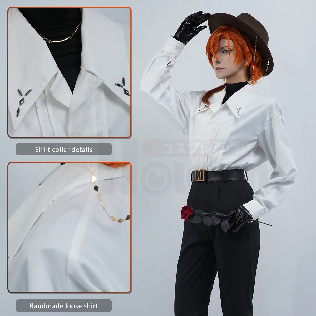 Fantasia Cosplay Nakahara Chuuya Bungo 10º Aniversário - Casaco, Calças, Camisa, Chapéu, Luvas e Peruca - Estrela Cosplay
