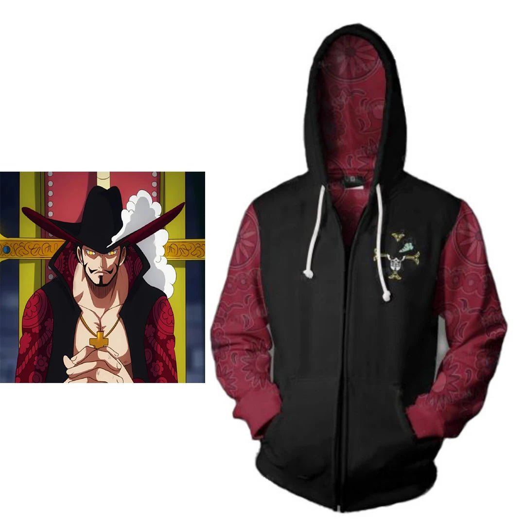Fantasia de Cosplay Dracule Mihawk Anime Unissex Zip Up Moletom Halloween Carnaval Festa Sudeste Comic Con Roupa Exterior - Estrela Cosplay