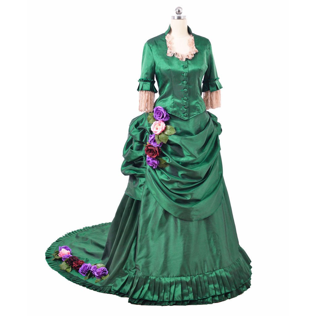 Vestido Bustle Vitoriano da Era Georgiana | Vestido de Baile Rococó Verde do Século 18 para Mulheres - Estrela Cosplay