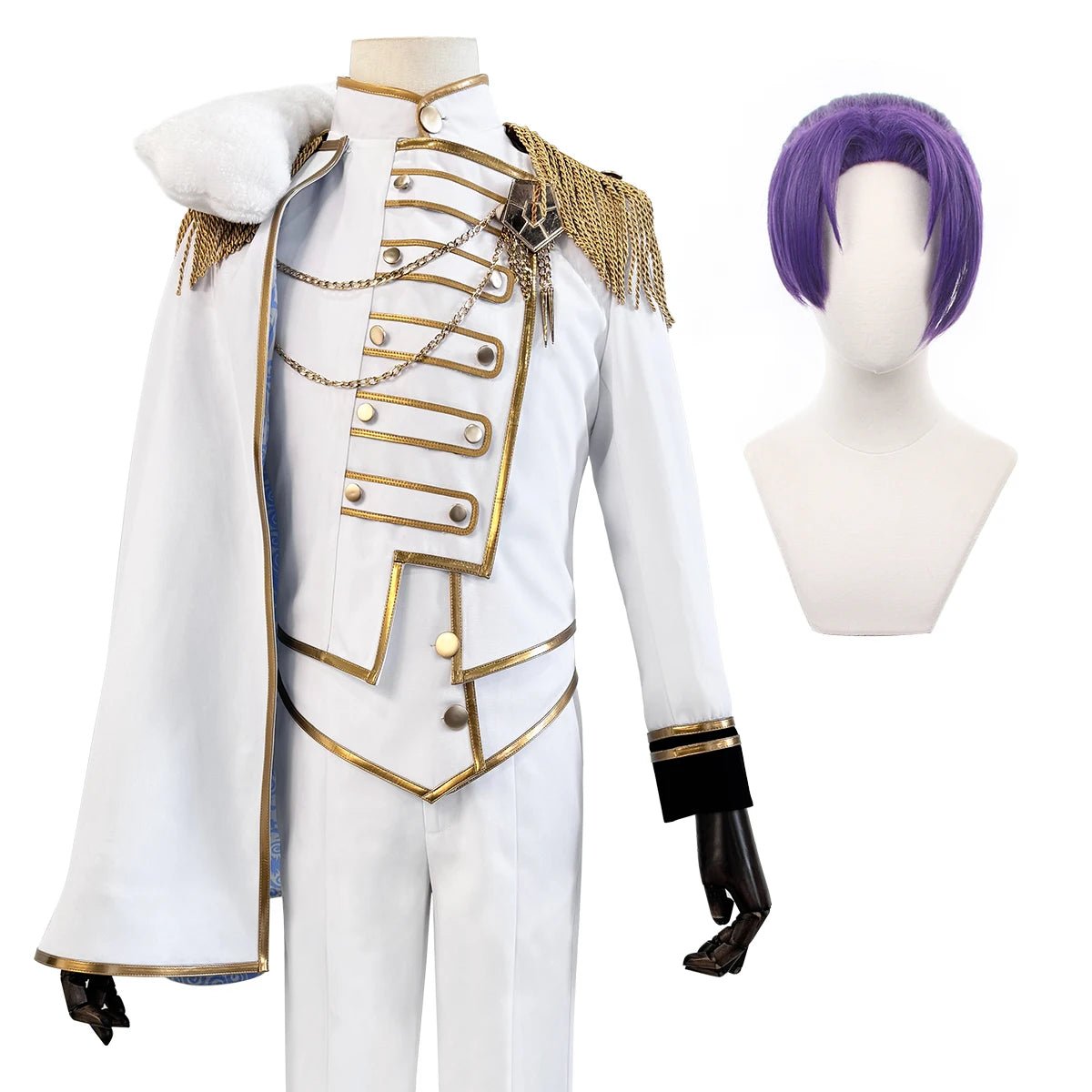 Fantasia de Reo Mikage do Anime Blue Lock - Série Anjos e Demônios Completa com Peruca, Jaqueta, Calça e Manto Branco - Estrela Cosplay