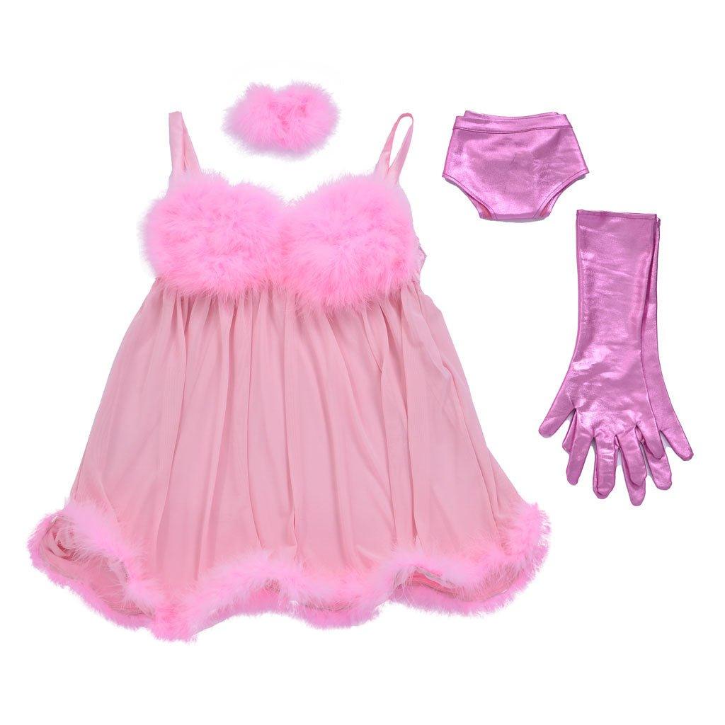 Fantasia Sexy de Fembot Rosa para Mulheres | Traje de Robô com Conjunto de Lingerie com Penas - Estrela Cosplay