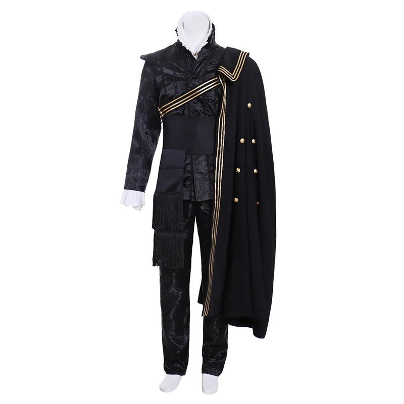Traje de Cosplay Tudor Preto para Homens | Vestido Medieval com Capa do Renascimento - Estrela Cosplay