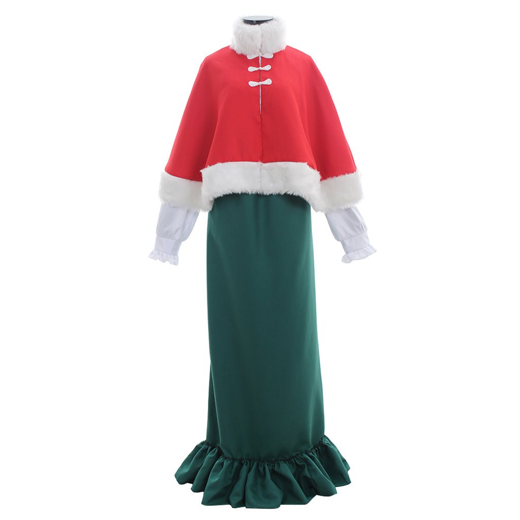 Vestido Vitoriano Medieval Vermelho e Verde com Chapéu para Cosplay Adulto Halloween Natal - Estrela Cosplay