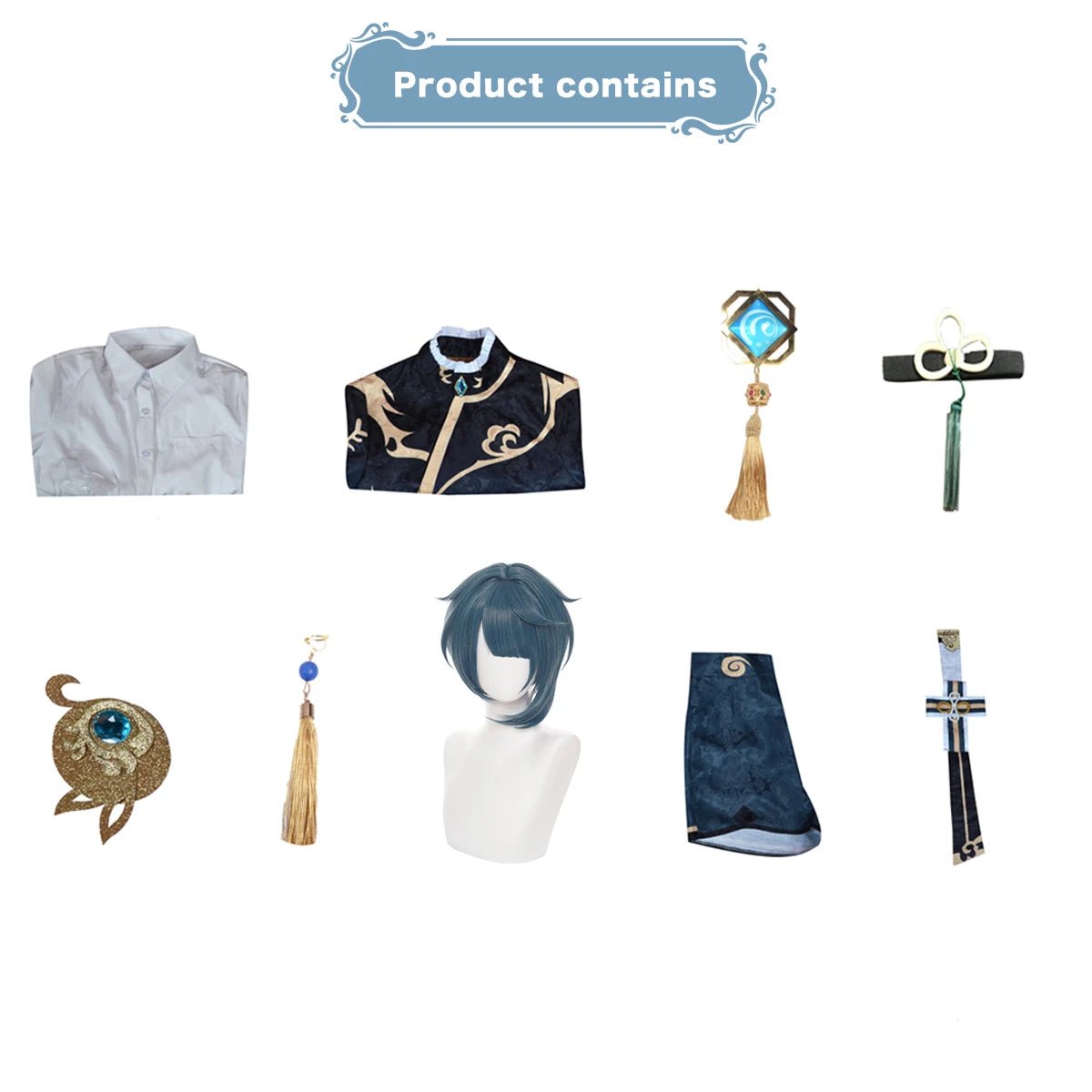 Peruca de Cosplay Genshin Impact Xingqiu - Fantasia Halloween Presente Festa Drag - Estrela Cosplay