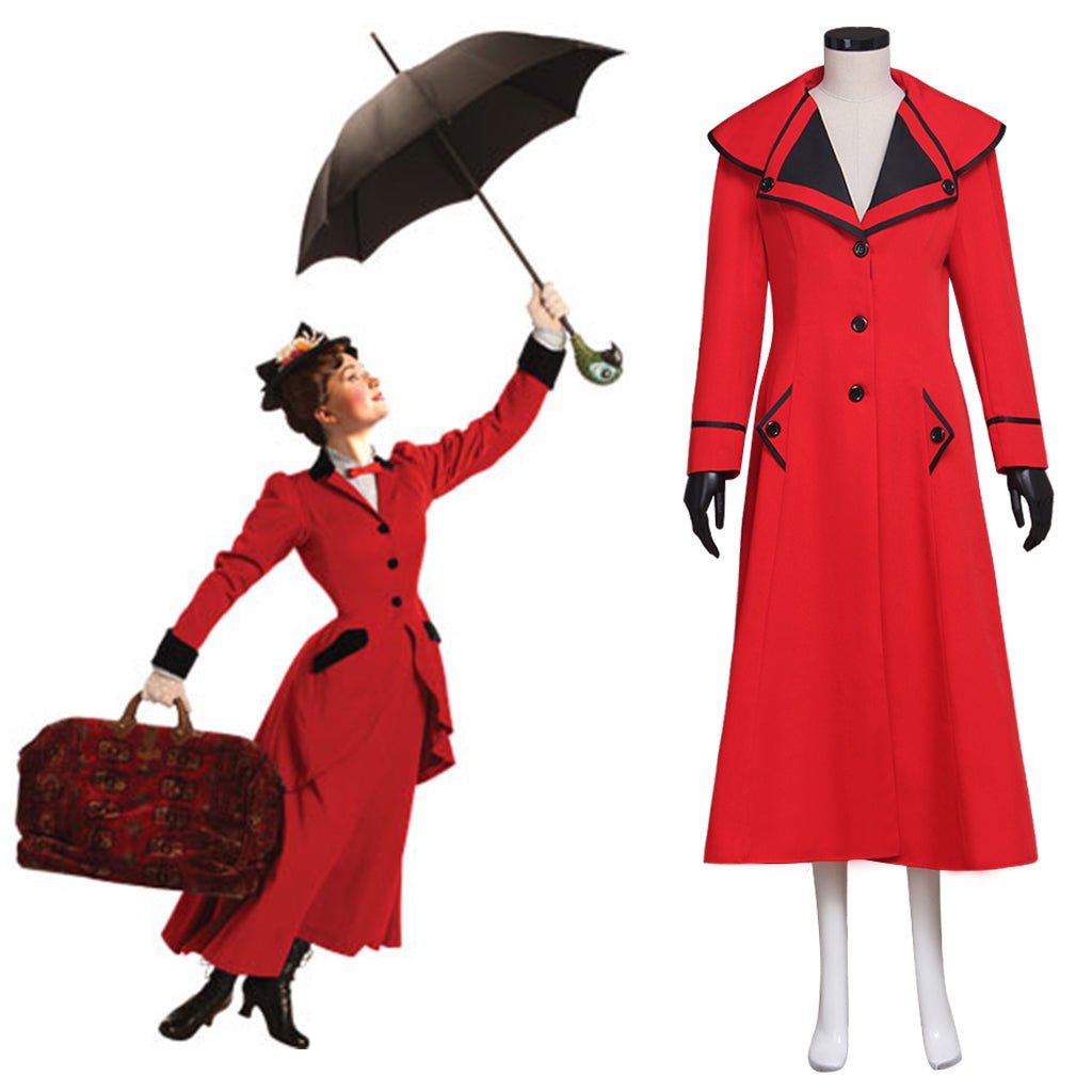 Fantasia Mary Poppins Cosplay Casaco Vestido Adulto Preto/Vermelho - Estrela Cosplay