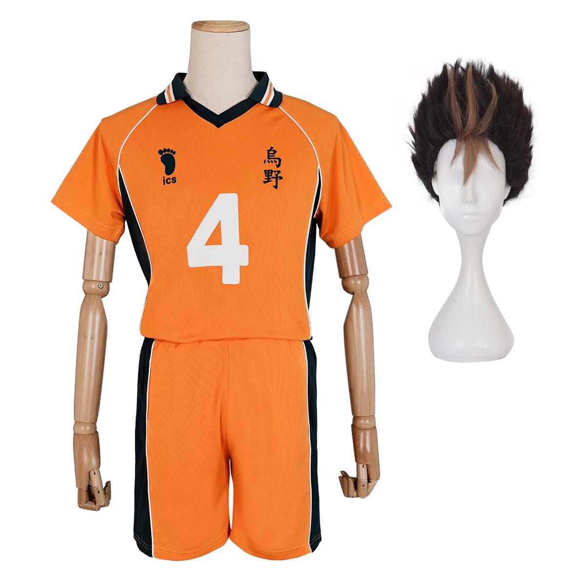 Conjunto de Cosplay Nishinoya Yuu de Haikyuu!! Camisa de Vôlei Karasuno NO.4 com Peruca - Estrela Cosplay