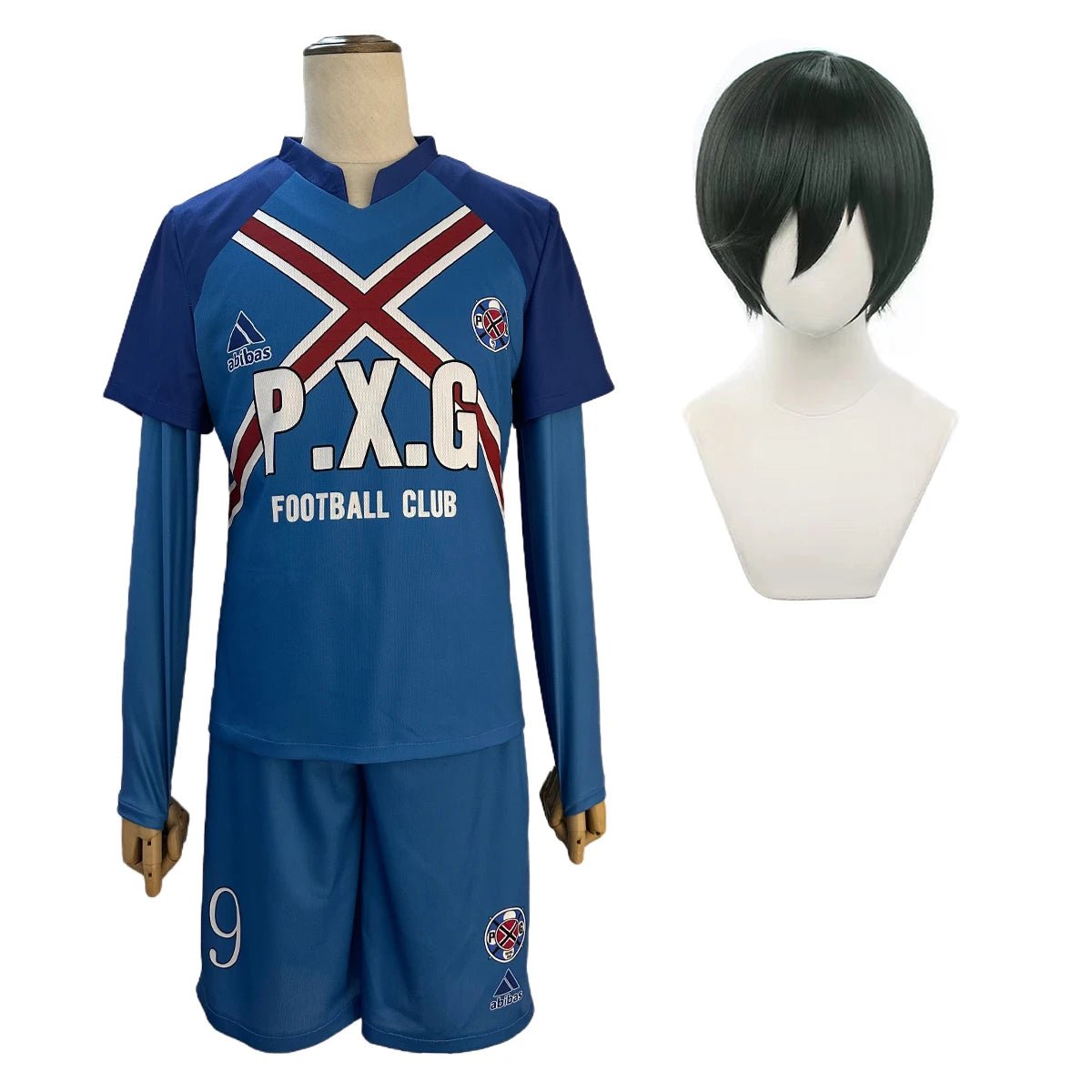 Fantasia de Cosplay Blue Lock - Rin Itoshi, Shidou Ryusei e Charles Karasu - Camisa P.X.G, Peruca e Uniforme de Futebol - Estrela Cosplay