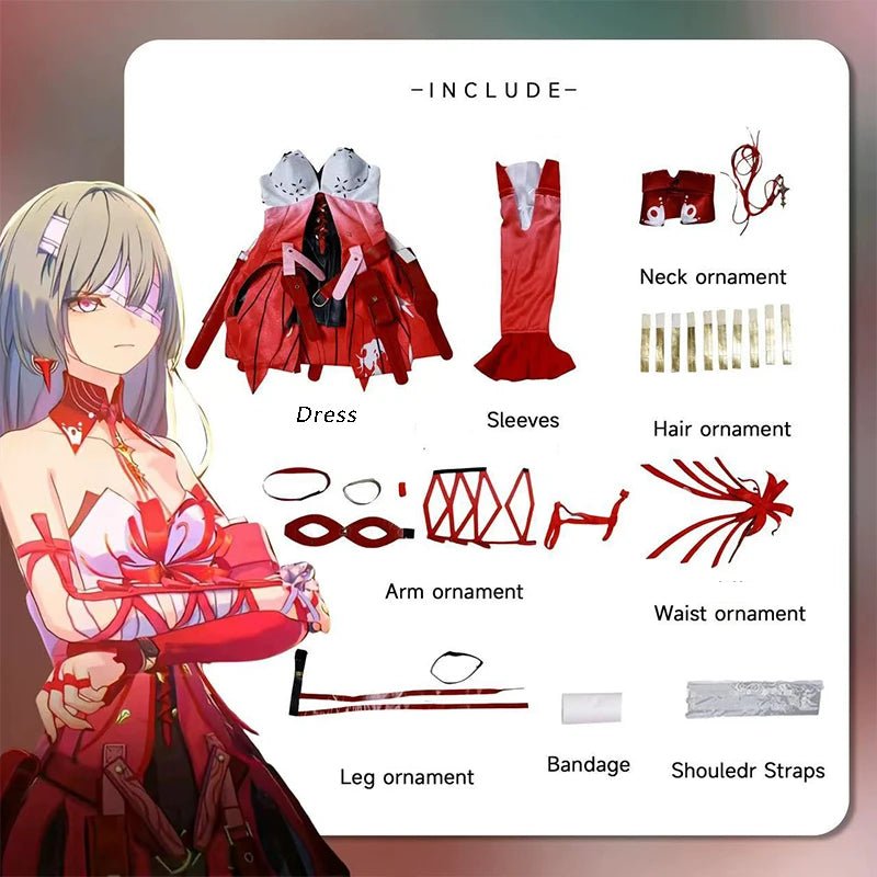 Fantasia de Cosplay Phrolova do Jogo Wuthering Waves - Vestido Vermelho de Mulher Misteriosa para Festa de Halloween - Estrela Cosplay