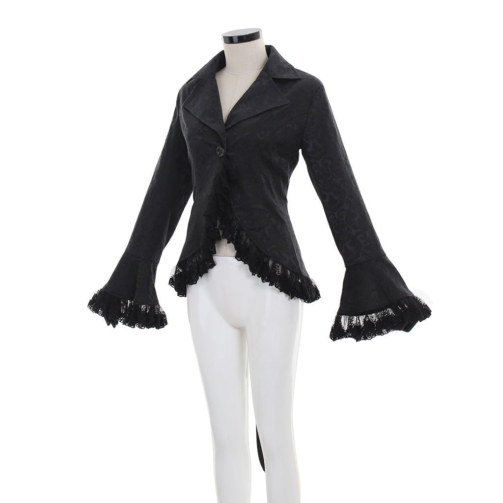 Casaco Vitoriano Renascença Retro Jaqueta de Lace Steampunk Gola Alta Medieval Nobre Princesa Condessa Cardigan Preto - Estrela Cosplay