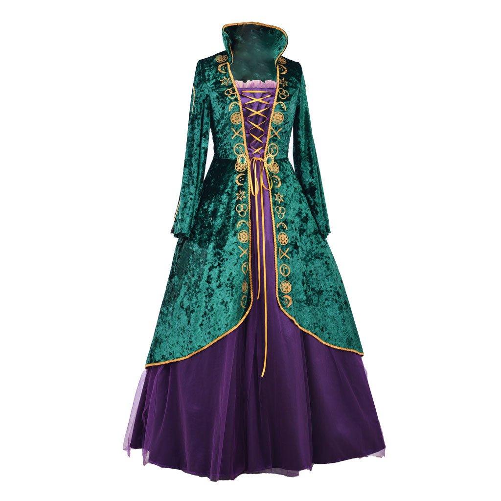Vestido de Cosplay de Bruxa | Conjunto de Robe Renascentista Verde Medieval para Mulheres - Estrela Cosplay