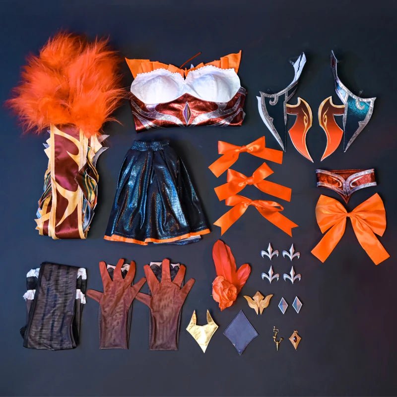 Fantasia de Evelynn Magia Ocidental Sombra de LOL - Vestido Laranja Conjunto Completo - Estrela Cosplay