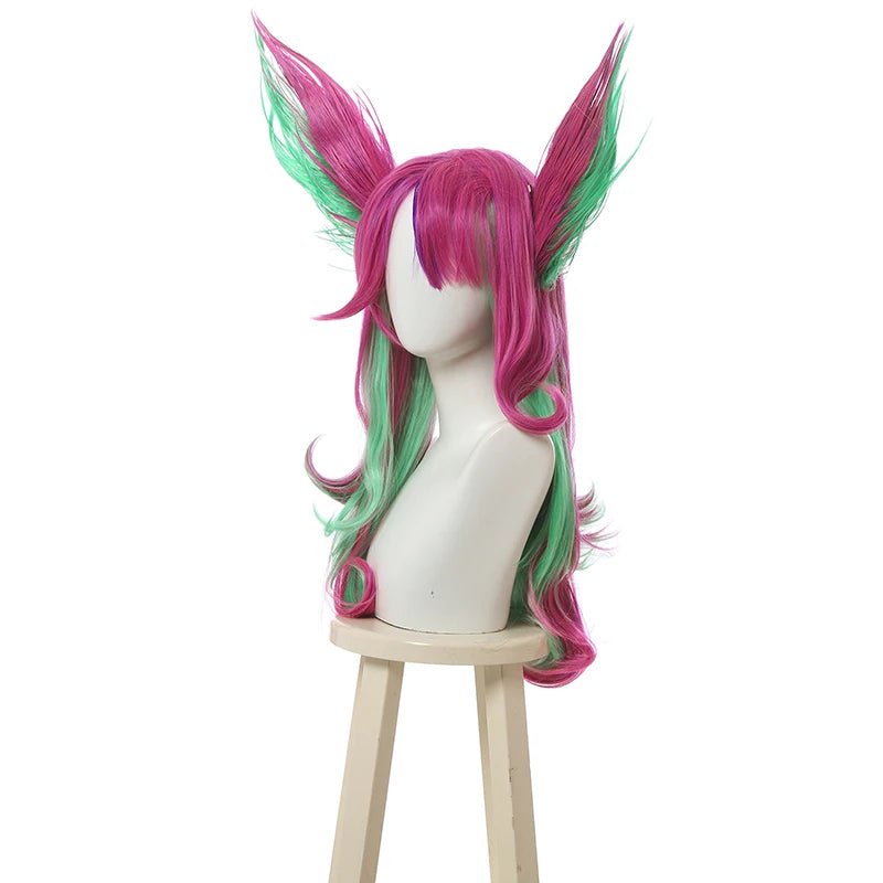 Peruca de Cosplay LOL Guardião Estelar Xayah 65cm Multicolor para Mulheres com Orelhas Cabelo Sintético Resistente ao Calor - Estrela Cosplay