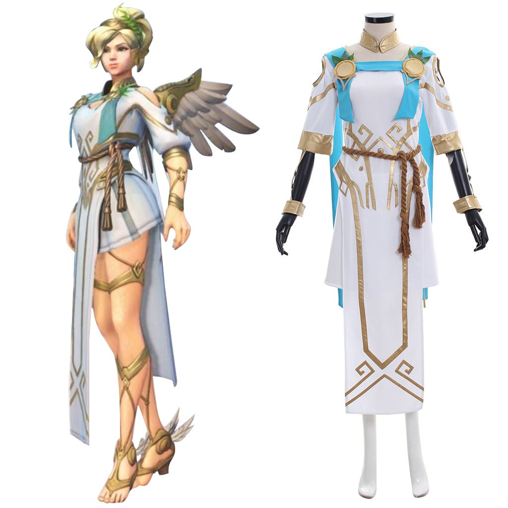 Fantasia de Cosplay Overwatch Mercy Angela Ziegler Skin Jogos de Verão - Conjunto Completo - Estrela Cosplay