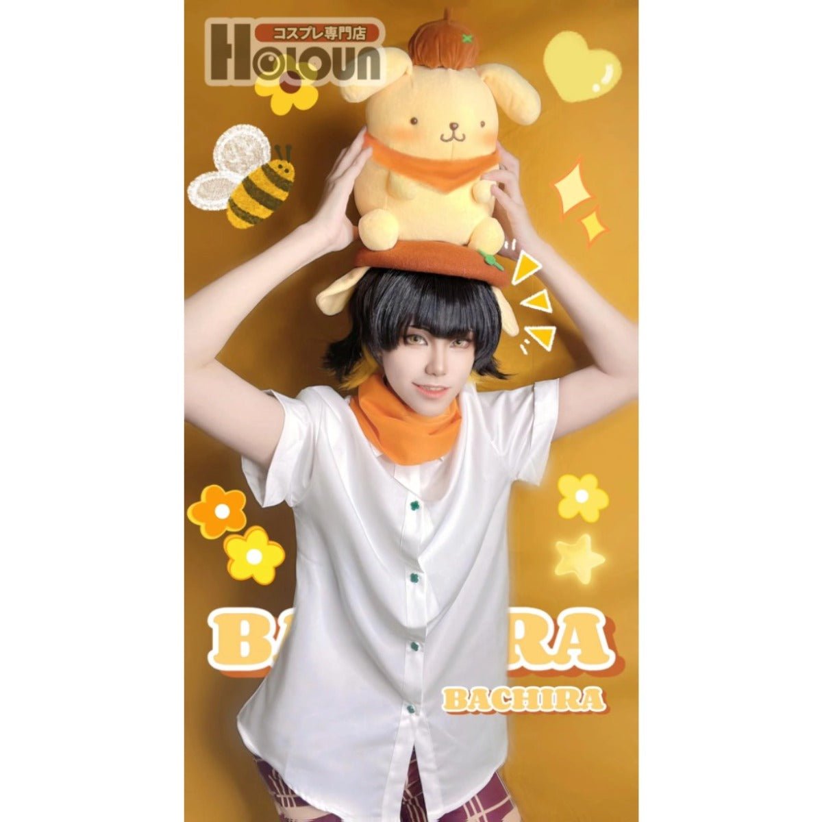 Fantasia de Cosplay Bachira Blue Lock - Peruca, Camiseta, Calça, Lenço, Chapéu e Rosa - Estrela Cosplay