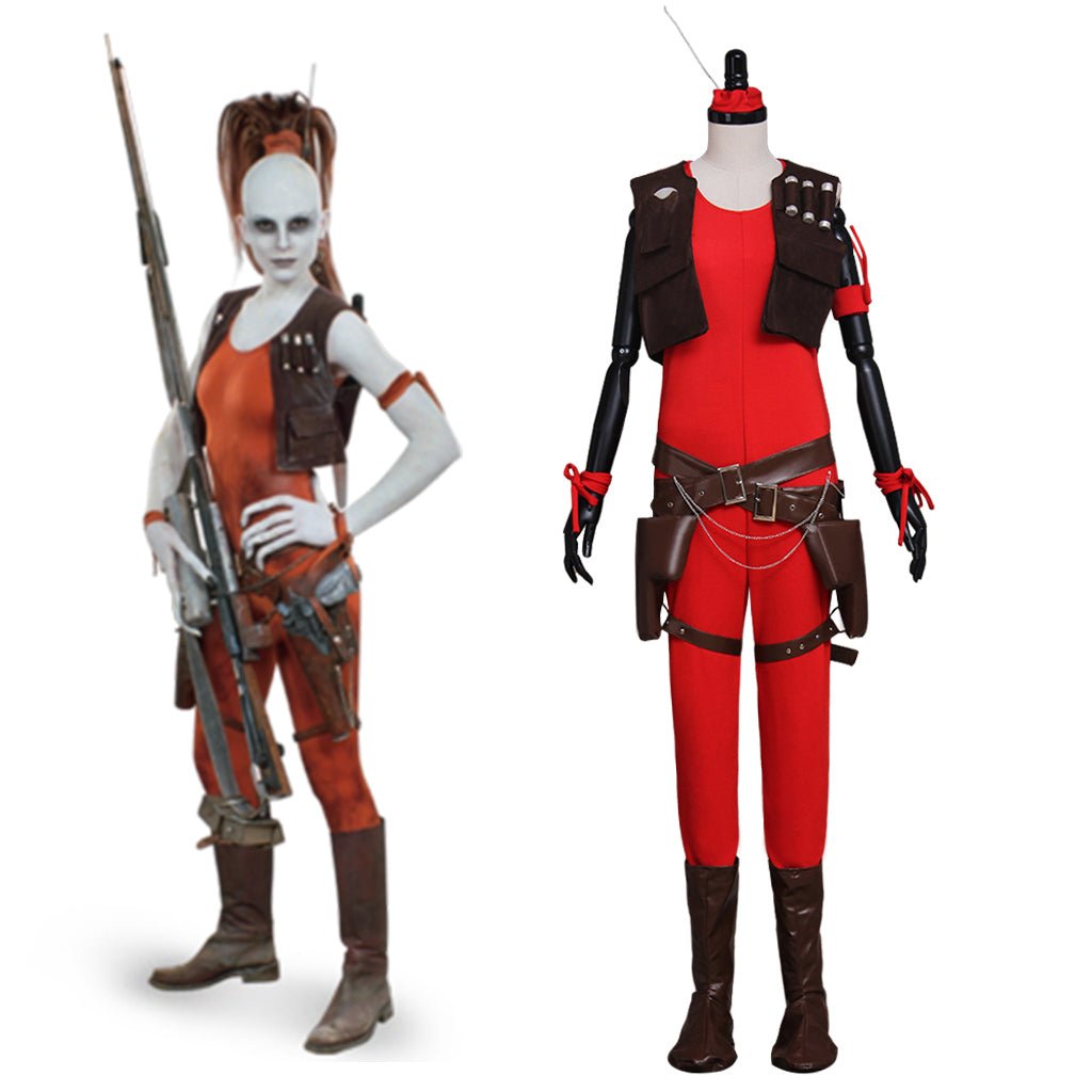 Traje de Cosplay de Aurra Sing para Mulheres - Macacão Vermelho com Cinto Conjunto Completo - Estrela Cosplay