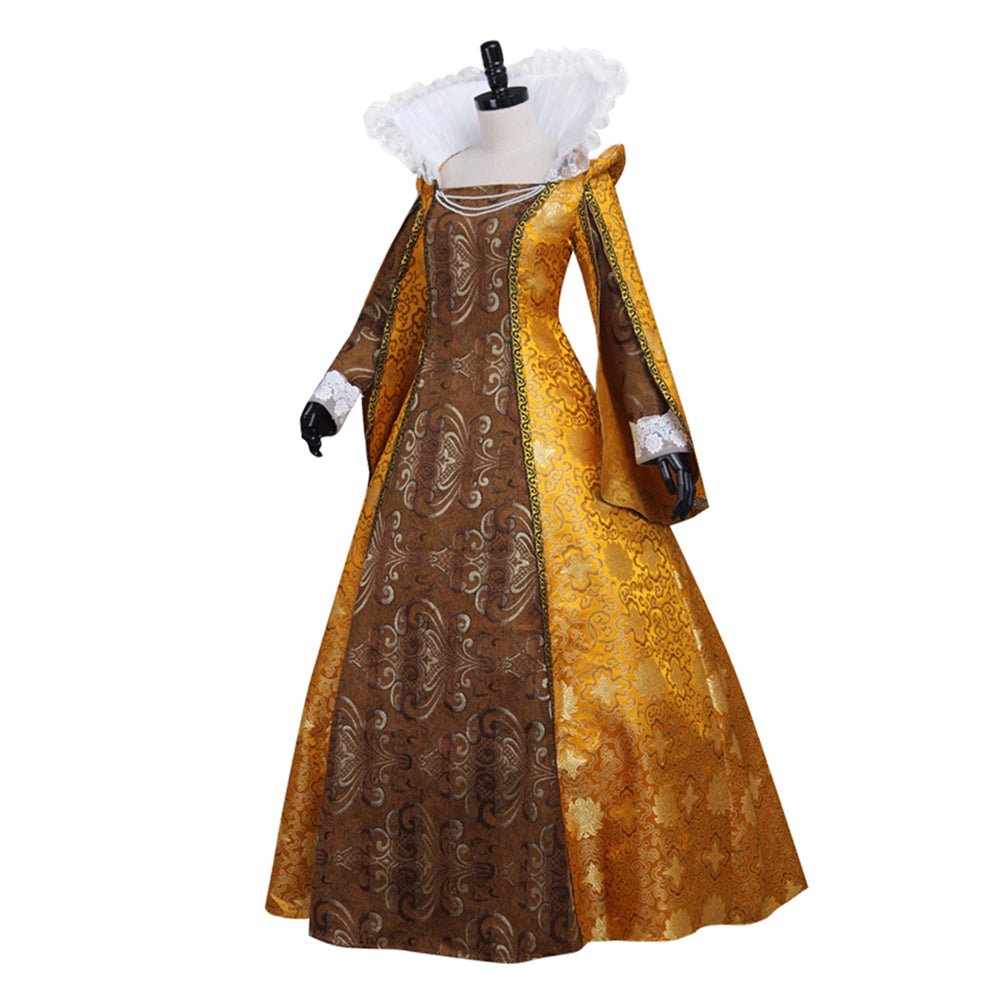 Vestido de Baile Medieval Rainha Elizabeth Cosplay | Ouro para Eventos com Tema Tudor - Estrela Cosplay