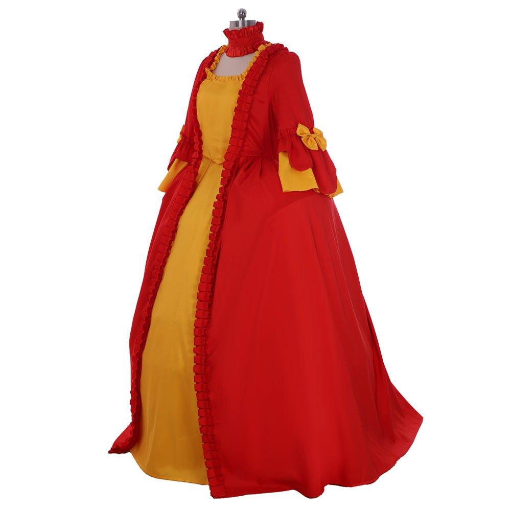 Vestido Rococó Século 18 Vermelho e Amarelo - Um Traje Vibrante Inspirado em Marie Antoinette - Estrela Cosplay