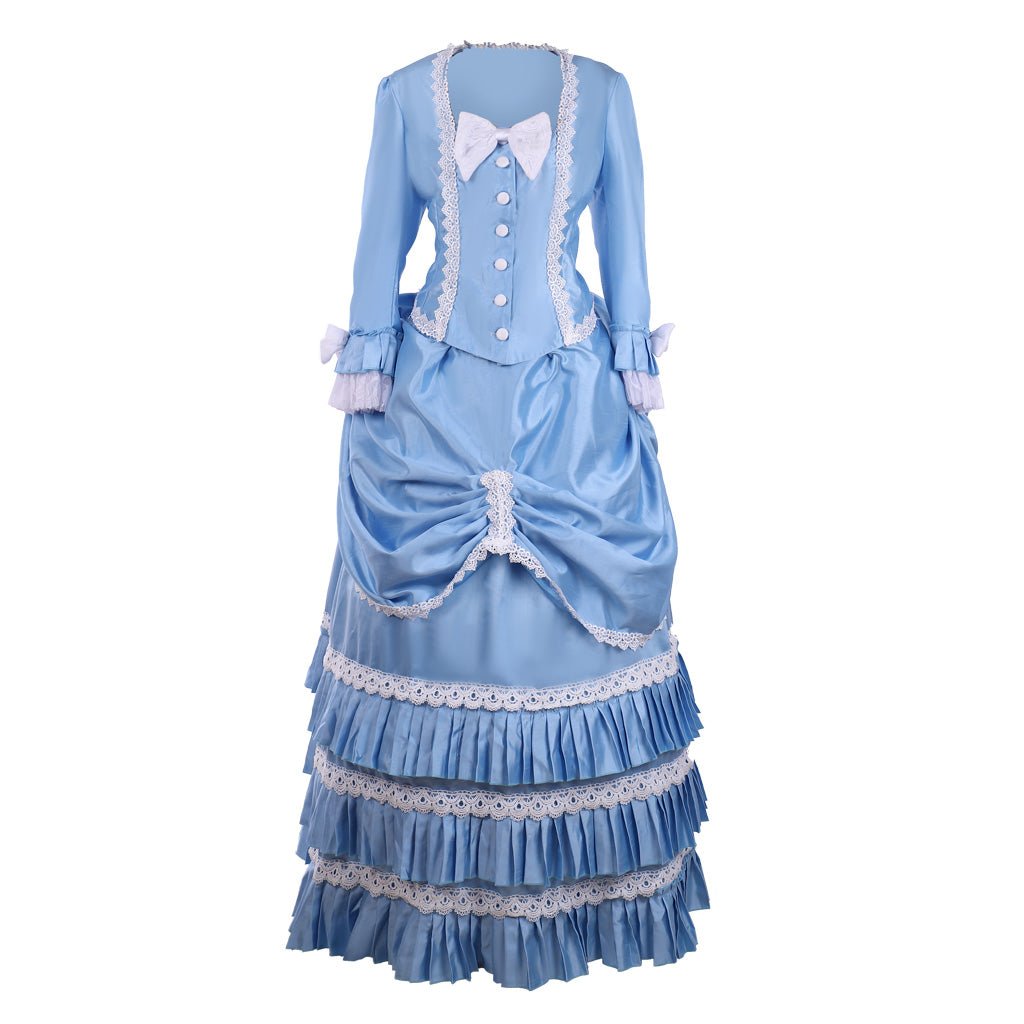 Vestido Vitoriano Azul com Detalhes de Renda | Perfeito para Cosplay, Moda do Século 19 e Bailes Temáticos - Estrela Cosplay