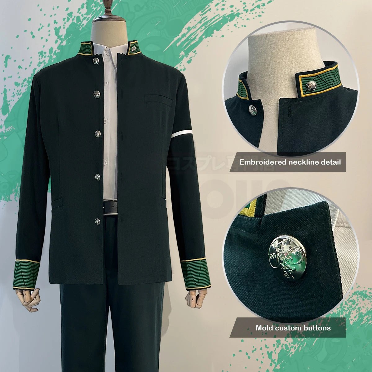 Cosplay de Akihiko Nirei de Wind Breaker - Jaqueta Verde, Uniforme Escolar, Peruca, Camisa Branca e Calça - Estrela Cosplay