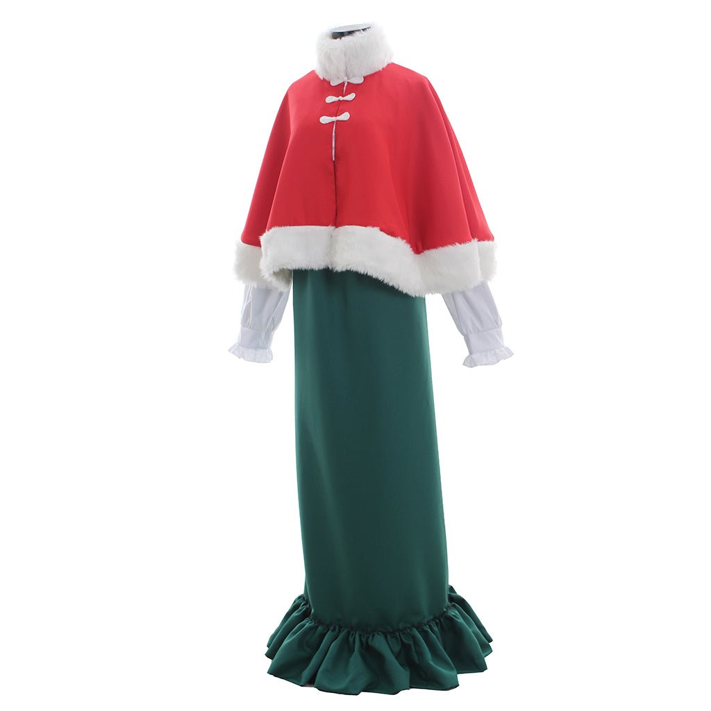 Vestido Vitoriano Medieval Vermelho e Verde com Chapéu para Cosplay Adulto Halloween Natal - Estrela Cosplay
