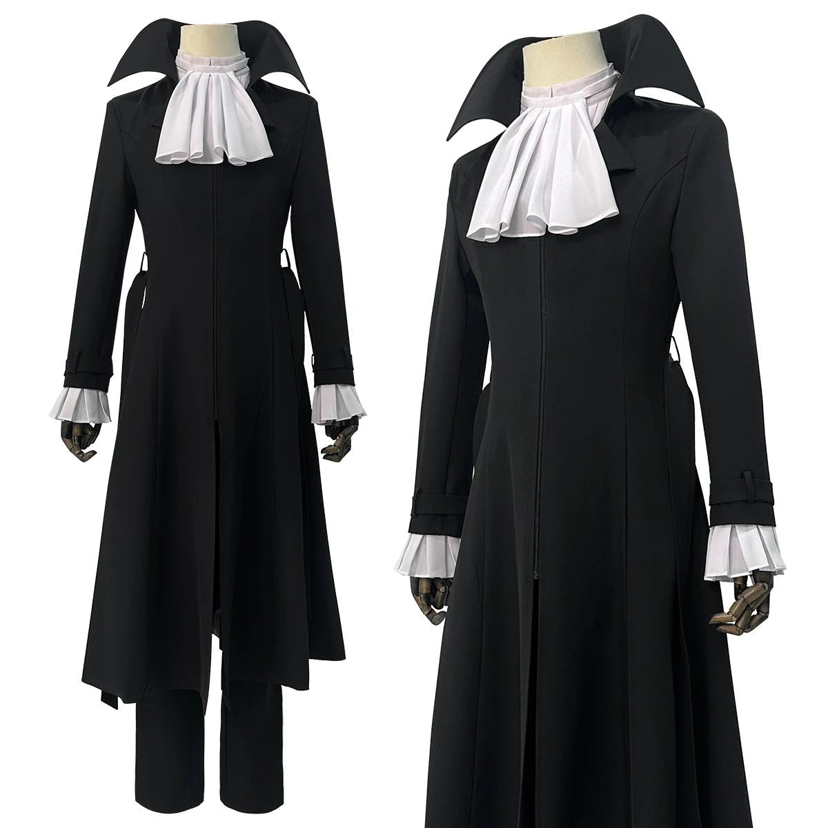 Traje de Cosplay Akutagawa Ryunosuke Bungo Stray Dogs - Peruca, Casaco Oversize, Calças Elásticas, Camisa e Cinto - Estrela Cosplay