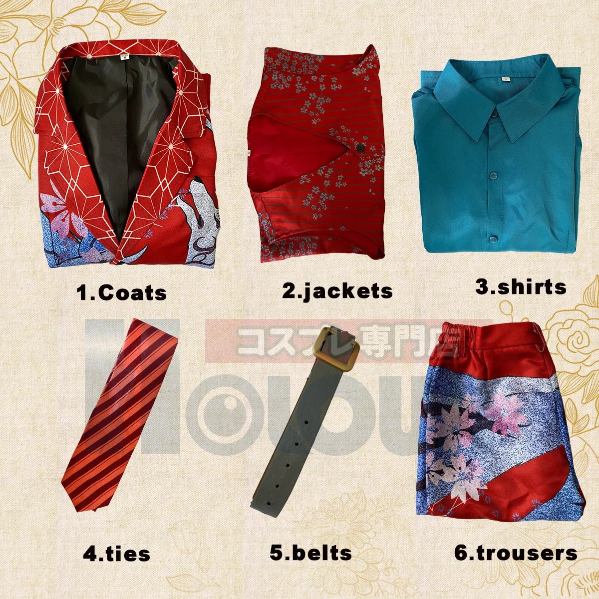 Conjunto de Fantasia de Cosplay Hajime Kokonoi Uniforme Raposa Vermelha 6 Peças Presente Halloween Natal - Estrela Cosplay