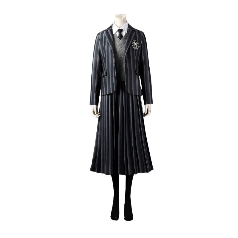 Fantasia Wednesday Addams Uniforme Escolar Conjunto Completo para Crianças e Adultos - Estrela Cosplay