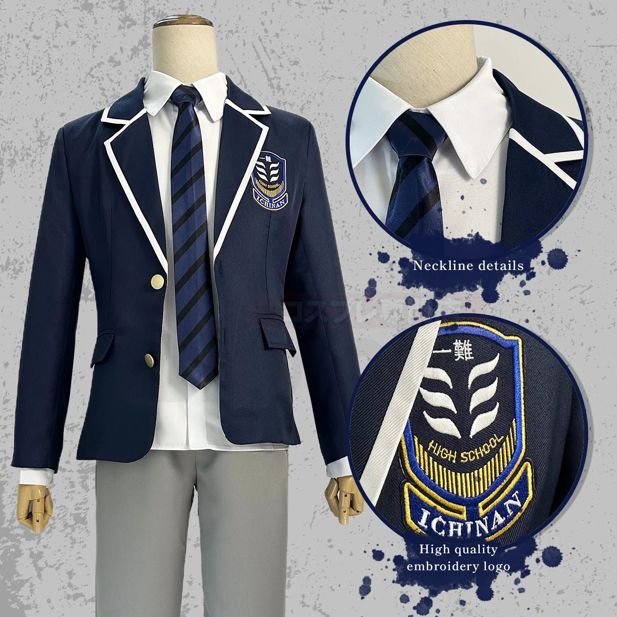 Peruca Cosplay Anime Blue Lock Uniforme Escolar Isagi ICHINAN DK Logo Bordado Terno Rosa Fibra Sintética - Estrela Cosplay