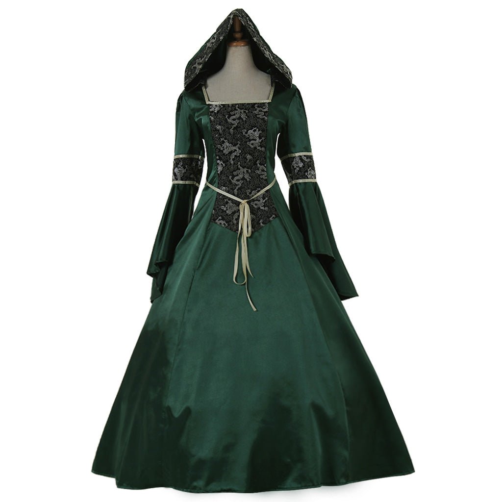Vestido Elegante Medieval Mangas Compridas Vitoriano Aristocrata Verde Profundo para Casamento Carnaval Festa Personalizado - Estrela Cosplay