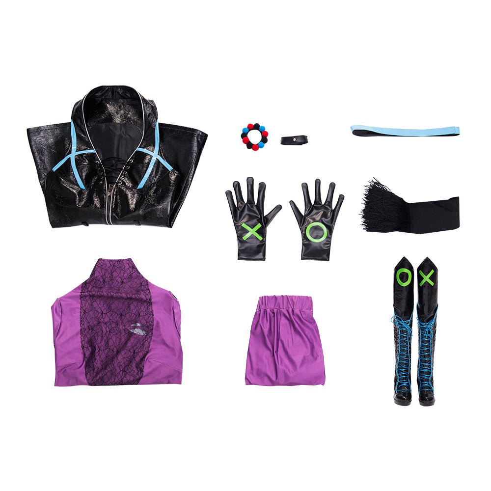 Fantasia de Cosplay Punchline Alexis Kaye - Traje de Couro Roxo - Estrela Cosplay