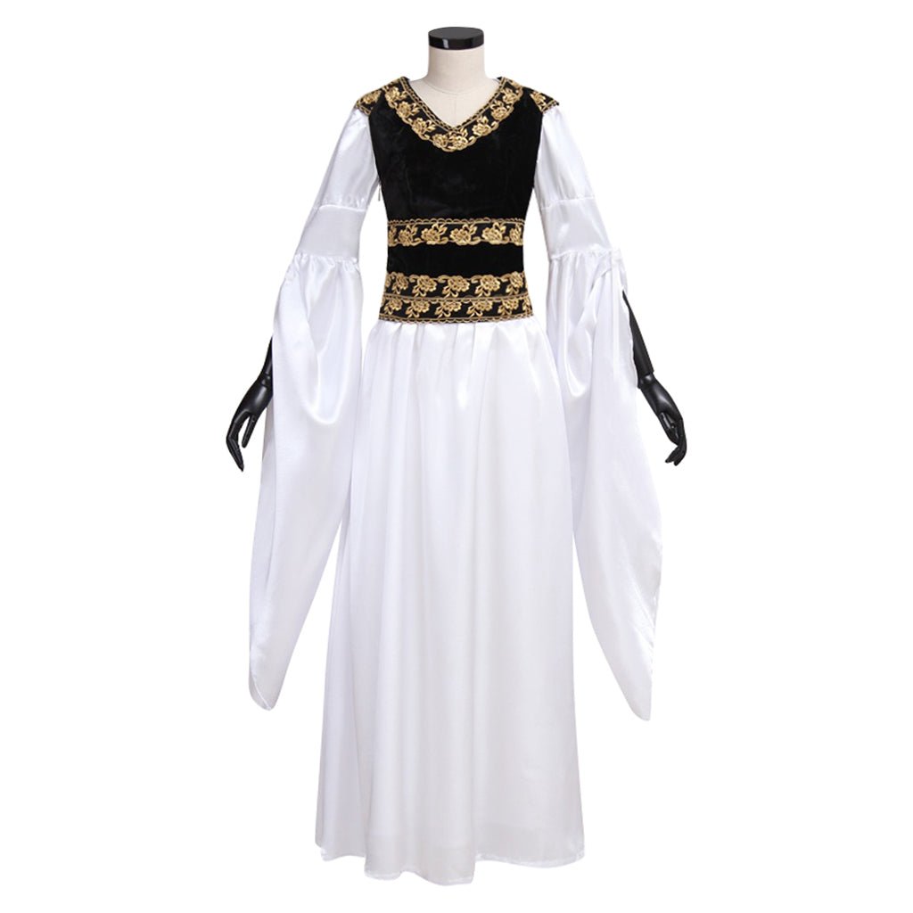 Vestido Medieval Branco com Colete Preto - Fantasia Customizada para Adultos em Halloween e Carnaval - Estrela Cosplay