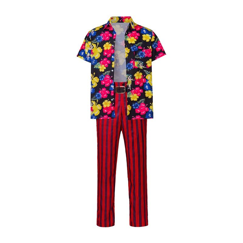 Fantasia Ace Ventura Detetive de Animais - Camisa Havaiana, Calça Listrada e Cinto - Conjunto Completo - Estrela Cosplay